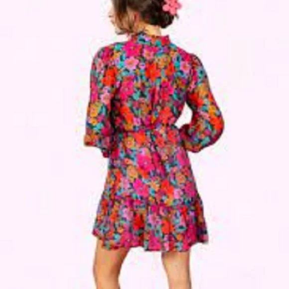 Fate NWT Full in Bloom long balloon sleeve ruffle button down tie waist dress, M - Picture 3 of 11